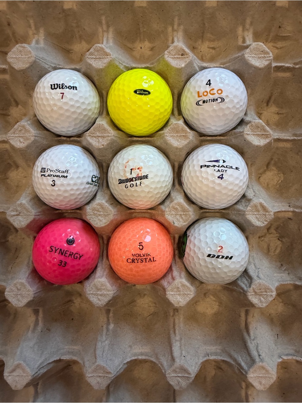 9 Used Golf Balls Mixed Brands Wilson Dunlop Bridgestone Pinnacle Colored